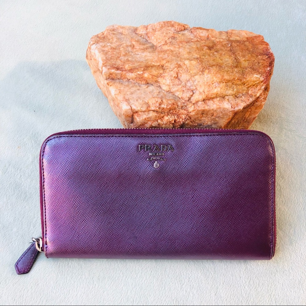 Prada Saffiano Purple Leather Long Zippy Wallet